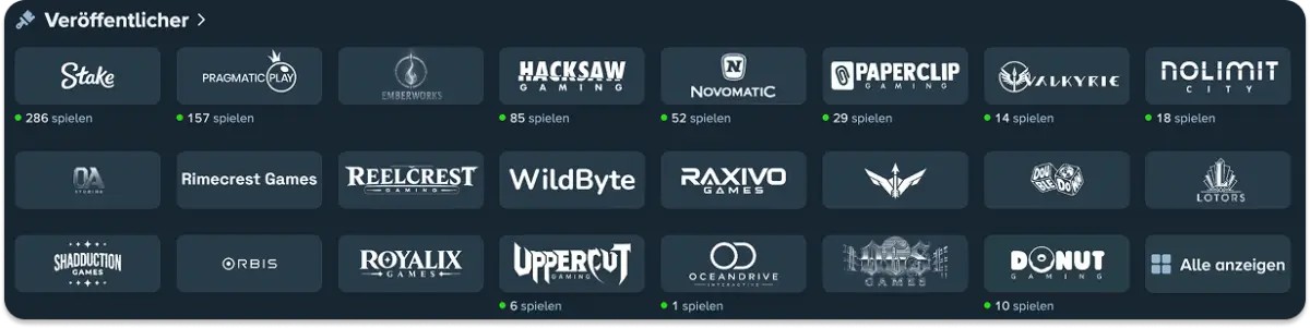 Alle relevanten Spiele-Hersteller findest du bei Stake.eu.