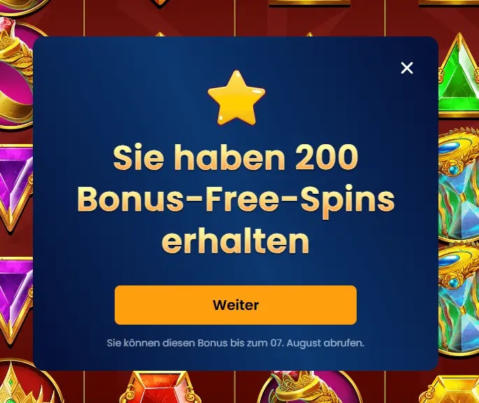 In-Game Popup: 200 Coldbet Freispiele aktiviert - Test von BONUS.DIRECT
