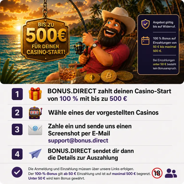 Hole dir über BONUS.DIRECT einen 500 € Casino Start