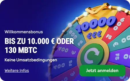 Screenshot des Winz.io Neukundenbonus: Wheel of Winz mit bis zu 10.000 Euro oder 130 mBTC ohne Umsatzbedingungen