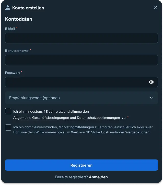 Die Anmeldung bei Stake.eu ist unkompliziert und kostenlos.
