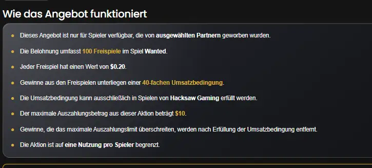 Jasino Casino Bonusbedingungen für 100 Freispiele - Screenshot-Proof