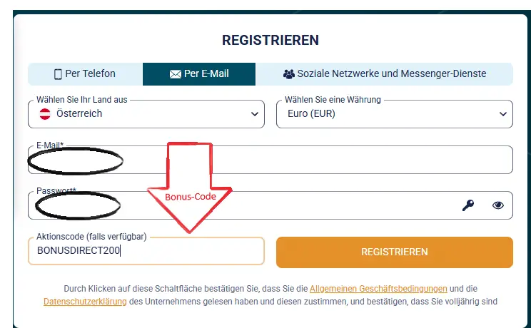 Coldbet Aktionscode BONUSDIRECT200 im Formular eingeben - getestet durch BONUS.DIRECT