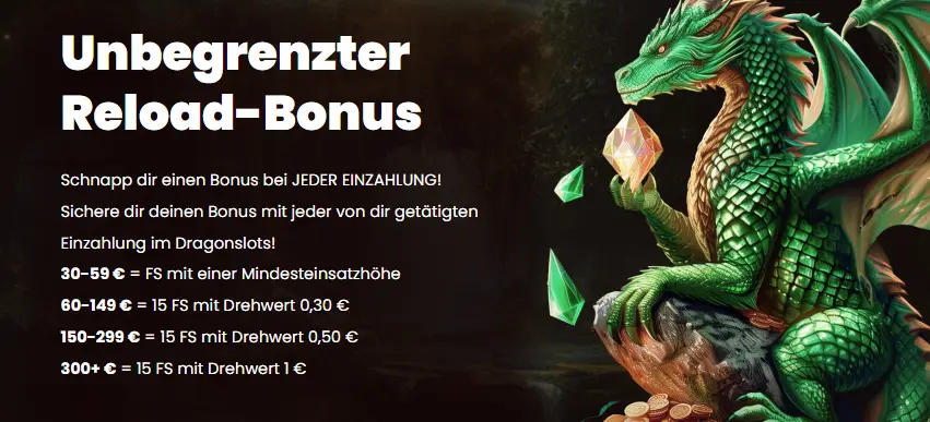 DragonSlots Bestandskunden Reload-Bonus Screenshot