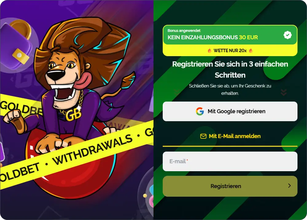 Nur für BONUS.DIRECT-Fans: 30 $ Casinobonus ohne Einzahlung bei Goldbet