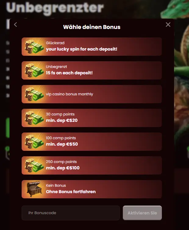 Bonus Optionen bei Dragonslots